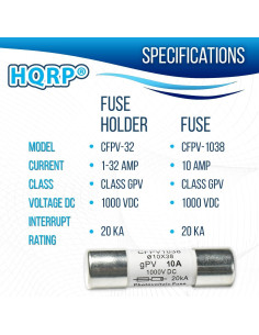 Soporte de Fusible HQRP CFPV-32 + Fusibles 20Amp 1000VDC 2