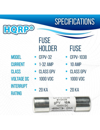 Soporte de Fusible HQRP CFPV-32 + Fusibles 20Amp 1000VDC