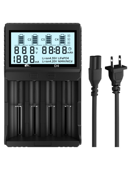 Cargador de Baterías IMREN D4 4 Bahías LCD 1000mA 18650 21700