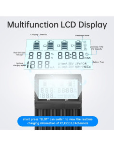 Cargador de Baterías IMREN D4 4 Bahías LCD 1000mA 18650 21700 2