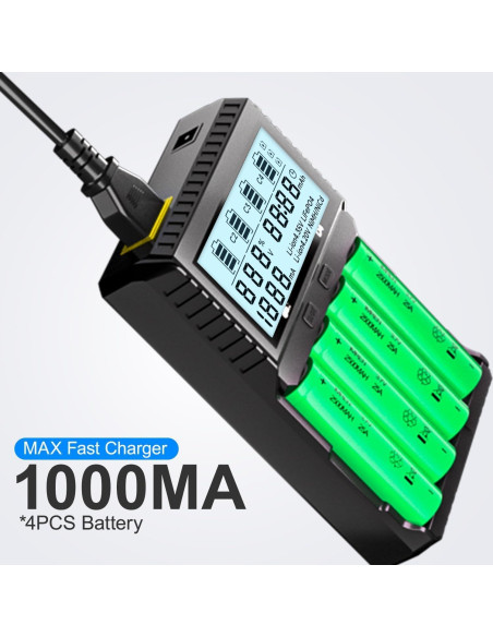 Cargador de Baterías IMREN D4 4 Bahías LCD 1000mA 18650 21700