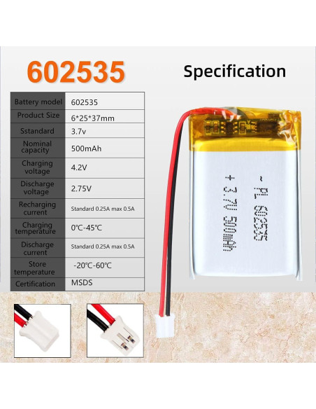 Batería Lipo 3.7V 500mAh AKZYTUE con conector JST PH2.0mm