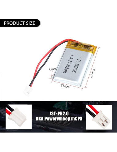 Batería Lipo 3.7V 500mAh AKZYTUE con conector JST PH2.0mm