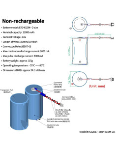 Batería de Litio EEMB 3.6V ER34615M-T1 13000mAh Tamaño D 2
