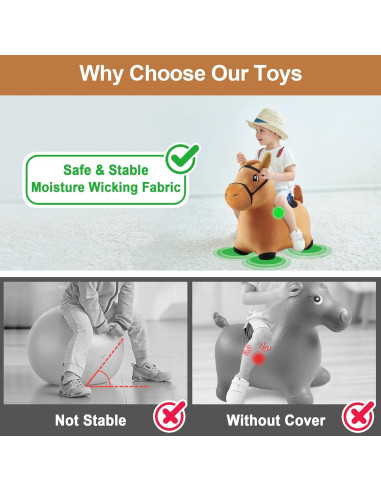 Caballo Saltarín Marrón iPlay, Juguete Inflable para Niños 18-36 Meses