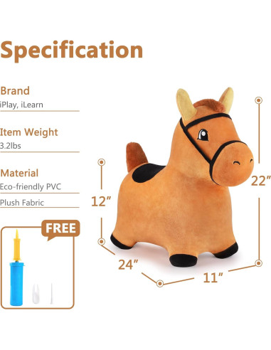 Caballo Saltarín Marrón iPlay, Juguete Inflable para Niños 18-36 Meses