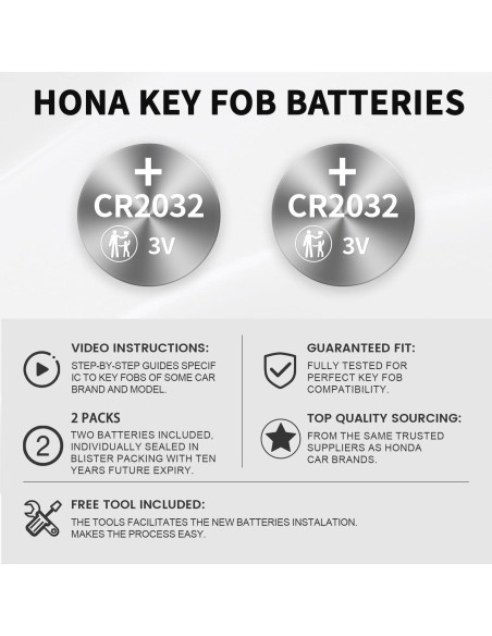 Batería CR2032 para Llave Honda - 2 Piezas + Herramientas