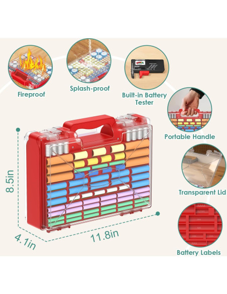 Organizador de Baterías Oachimo con Probador - Almacena 185+ Baterías