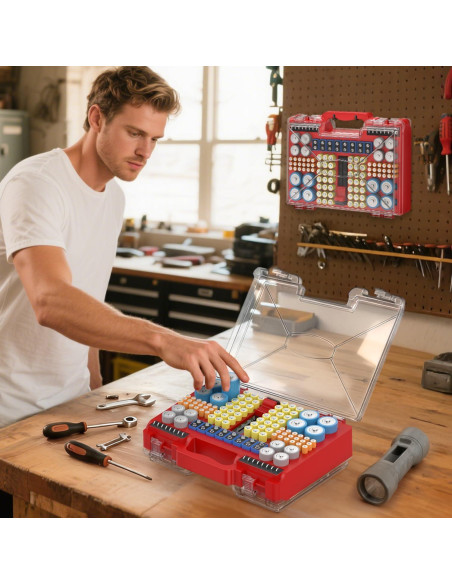 Organizador de Baterías Oachimo con Probador - Almacena 185+ Baterías