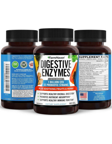 Enzimas Digestivas FarmHaven 60 Cápsulas Vegetariano