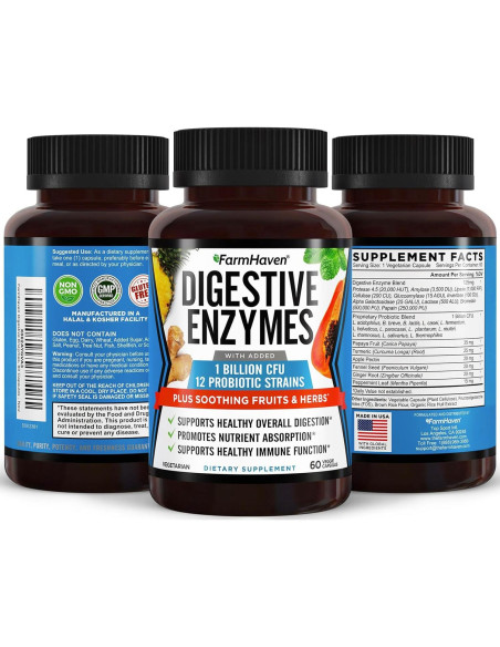 Enzimas Digestivas FarmHaven 60 Cápsulas Vegetariano