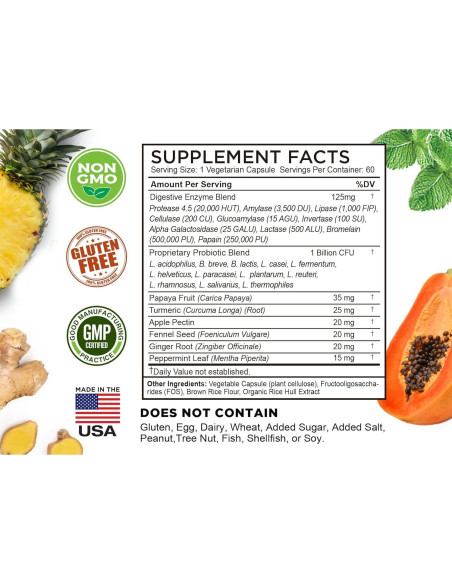 Enzimas Digestivas FarmHaven 60 Cápsulas Vegetariano