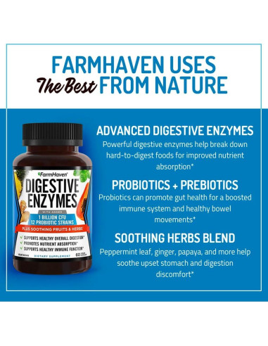 Enzimas Digestivas FarmHaven 60 Cápsulas Vegetariano