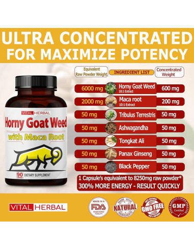 Cápsulas Vital Herbal Horny Goat Weed 90 Unidades Energía
