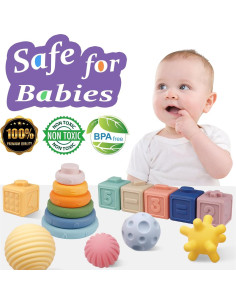 Juguetes Montessori para Bebés IFLOVE 3 en 1 - Bloques, Anillos y Pelotas 2