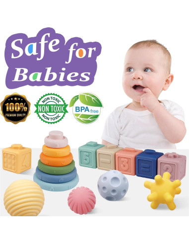 Juguetes Montessori para Bebés IFLOVE 3 en 1 - Bloques, Anillos y Pelotas
