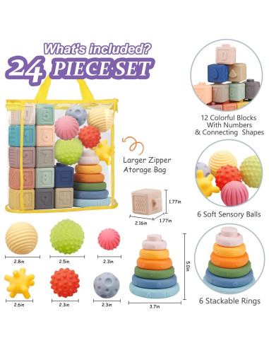 Juguetes Montessori para Bebés IFLOVE 3 en 1 - Bloques, Anillos y Pelotas