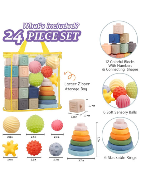 Juguetes Montessori para Bebés IFLOVE 3 en 1 - Bloques, Anillos y Pelotas