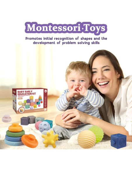 Juguetes Montessori para Bebés IFLOVE 3 en 1 - Bloques, Anillos y Pelotas