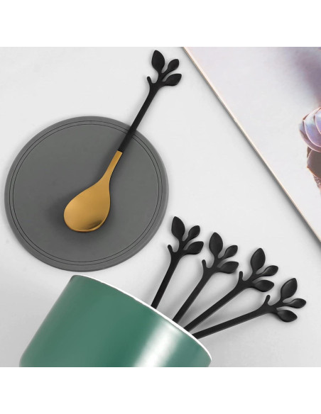 Juego de 8 Cucharas de Espresso AnSaw Negro y Dorado 11.9 cm