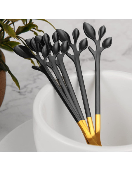 Juego de 8 Cucharas de Espresso AnSaw Negro y Dorado 11.9 cm