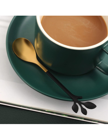 Juego de 8 Cucharas de Espresso AnSaw Negro y Dorado 11.9 cm