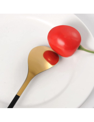 Juego de 8 Cucharas de Espresso AnSaw Negro y Dorado 11.9 cm