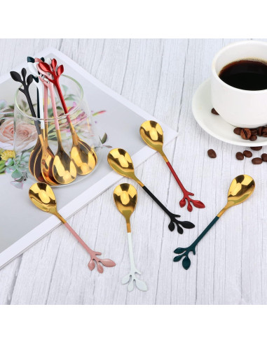 Juego de 8 Cucharas de Espresso AnSaw Negro y Dorado 11.9 cm