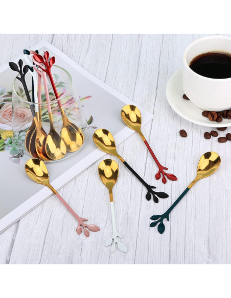 Juego de 8 Cucharas de Espresso AnSaw Negro y Dorado 11.9 cm