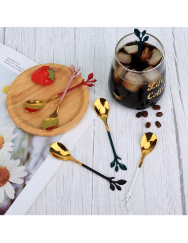 Juego de 8 Cucharas de Espresso AnSaw Negro y Dorado 11.9 cm