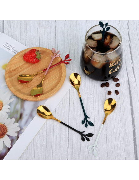 Juego de 8 Cucharas de Espresso AnSaw Negro y Dorado 11.9 cm