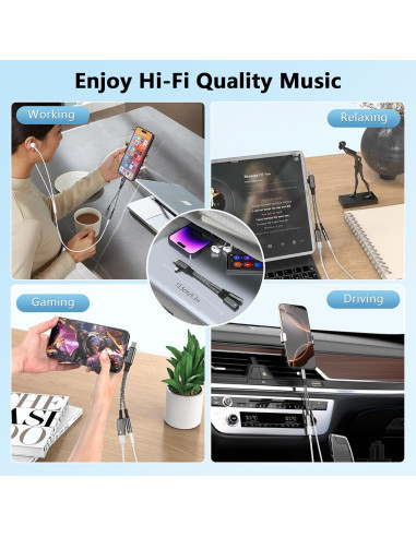 Adaptador Divisor de Carga y Auriculares Lightning USB C - Negro