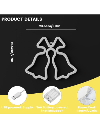 Campana de Navidad Neón Amarilla Ganrami 24.8x20cm USB/Batería