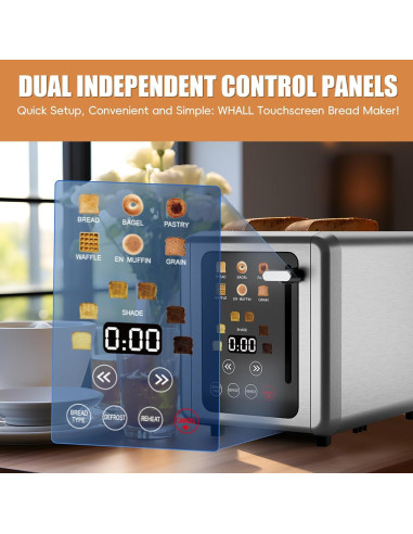 Tostadora WUNLY de 2 Rebanadas Acero Inoxidable Pantalla Táctil