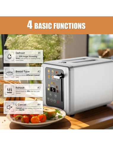 Tostadora WUNLY de 2 Rebanadas Acero Inoxidable Pantalla Táctil