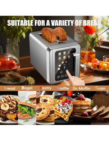 Tostadora WUNLY de 2 Rebanadas Acero Inoxidable Pantalla Táctil