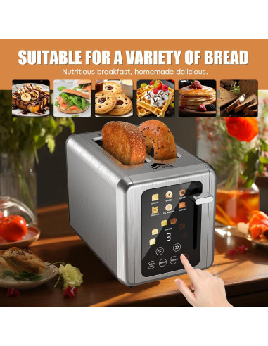 Tostadora WUNLY de 2 Rebanadas Acero Inoxidable Pantalla Táctil