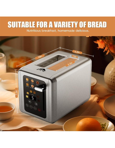 Tostadora WUNLY de 2 Rebanadas Acero Inoxidable Pantalla Táctil