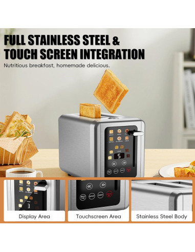 Tostadora WUNLY de 2 Rebanadas Acero Inoxidable Pantalla Táctil