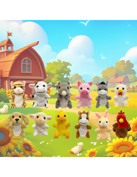 Juego de 12 Marionetas de Dedo JUSTQUNSEEN Animales de Granja