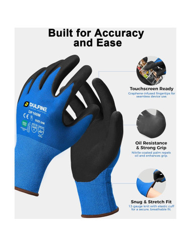 Guantes de Trabajo DULFINE Nitrilo Microespuma Azul 12 Pares