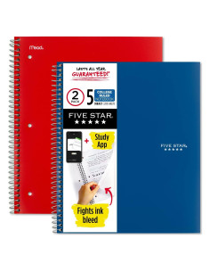 Cuaderno Espiral 5 Materias Five Star 200 Hojas Azul y Rojo