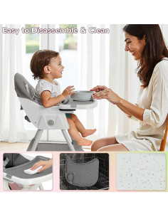 Silla Alta Plegable Ktaxon 2 en 1 con Bandeja Doble y Arnés 2