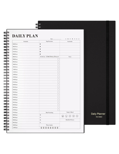 Planificador Diario Sin Fecha Asten A4 Negro con Tareas y Horarios