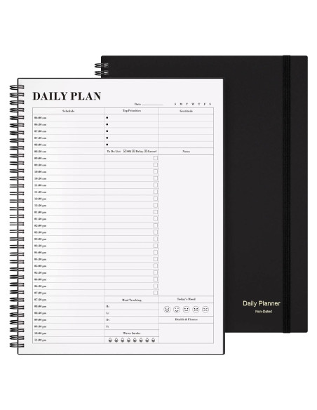 Planificador Diario Sin Fecha Asten A4 Negro con Tareas y Horarios