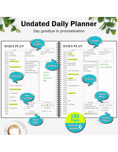 Planificador Diario Sin Fecha Asten A4 Negro con Tareas y Horarios