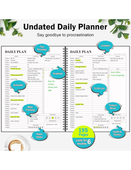 Planificador Diario Sin Fecha Asten A4 Negro con Tareas y Horarios