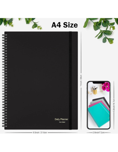 Planificador Diario Sin Fecha Asten A4 Negro con Tareas y Horarios