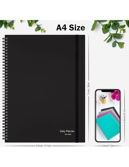 Planificador Diario Sin Fecha Asten A4 Negro con Tareas y Horarios