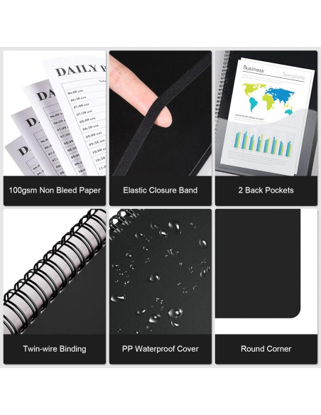 Planificador Diario Sin Fecha Asten A4 Negro con Tareas y Horarios